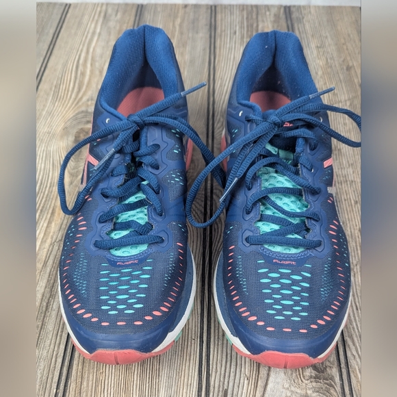 Asics Size 9.5 Dynamic DuoMax Gel Kayano Flyte Foam Blue Pink Mint - Picture 1 of 14